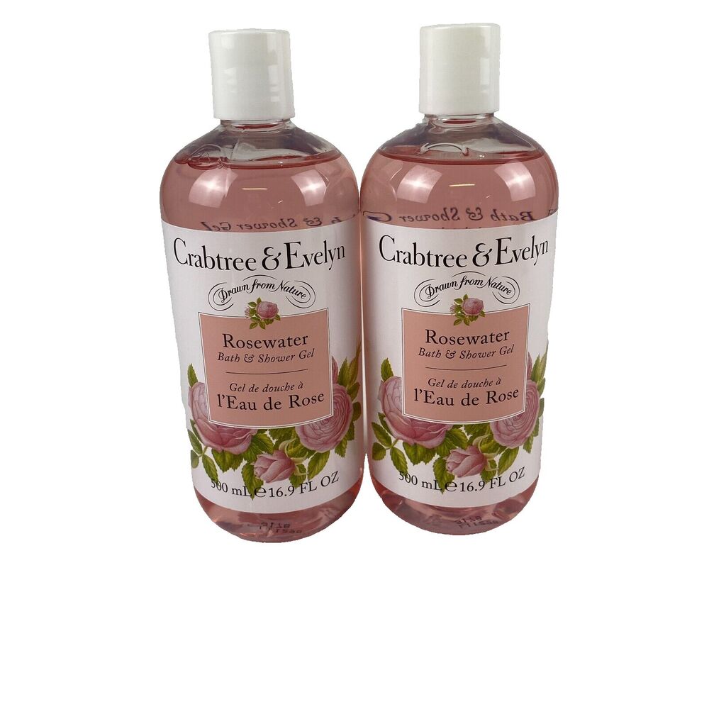 Crabtree & Evelyn Rosewater Bath & Shower Gel 16.9oz/500 ml x 2 NEW Floral